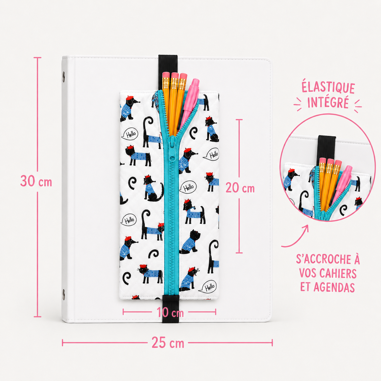 Étui à crayons avec élastique intégré – Pour agenda ou cartable