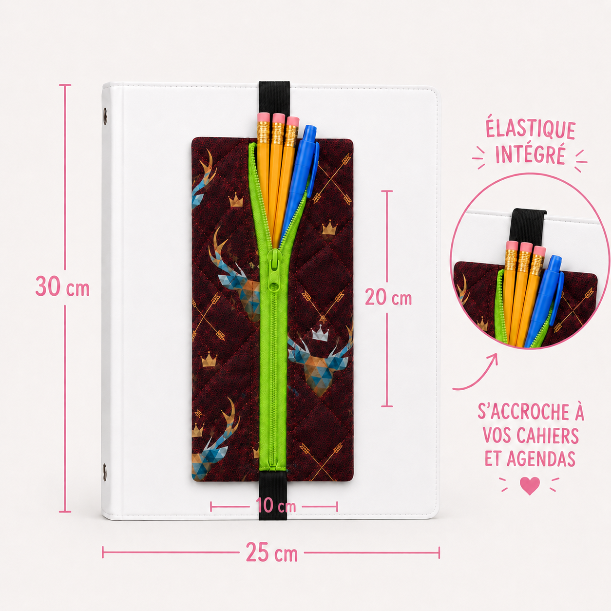 Étui à crayons avec élastique intégré – Pour agenda ou cartable